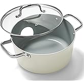 Zalnuuk Ceramic 5 Qt Nonstick Stock Pot with Lid, Soup Pot, Easy to Clean Non Stick Pasta Pot, PFOA PFAS PTFE Free, White