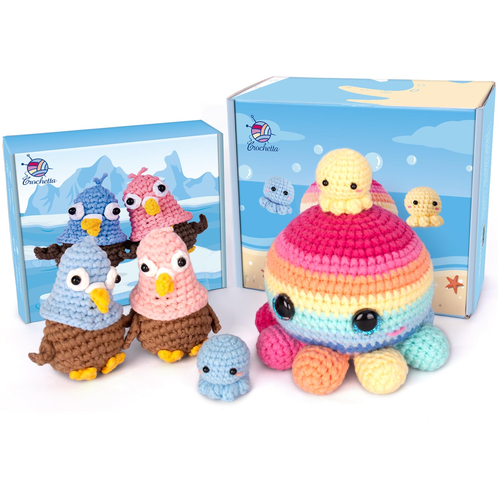 Crochetta Crochet Kit for Beginners, Crochet Kit w Step-by-Step Video Tutorials, Crochet Starter Kit Learn to Crochet Kits for Adults Kids Beginners (40%+ Yarn Content)