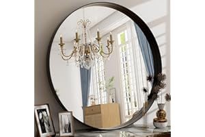 EASLY 30 Inch Round Bathroom Mirror - Wall Mounted Circle Mirror with Metal Frame, Modern Mirror Suitable for Bathroom, Vanity, Entryway, Living Room, Wall Decor,Black