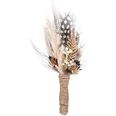 PartyforU Rustic Boutonniere for Men - Handmade Boho Boutonniere for Wedding Groom Feather Corsage for Best Men Groomsmen Ceremony Anniversary Formal Dinner Party Prom Suit