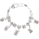 Dicksons 10 Commandments Women's Silver Plated 7+1 Inch Stainless Steel Everyday Charm Bracelet