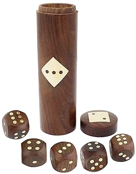 SKAVIJ Handmade Wooden 5 Dice Set with Storage 16MM D6 Gaming Dice, Brown