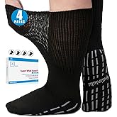 Bulinlulu Extra Width Diabetic Socks Men Women-4 Pairs Wide Edema Sock for Swollen Feet,Non Slip Cast Bariatric Socks 13-15