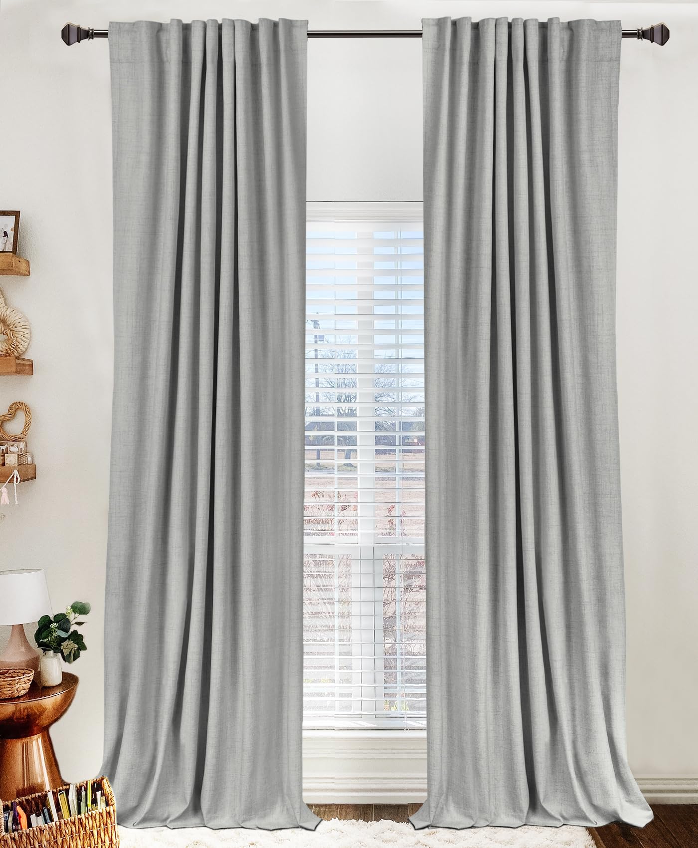 Faux Linen Total Blackout Curtains for Bedroom 102 Inches Long, Linen Brown