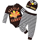 DOMOABEI My First Thanksgiving Baby Boy Outfits Thanksgiving Newborn Clothes Infant Turkey Romper Pants Hat 3Pcs 0-18 Months