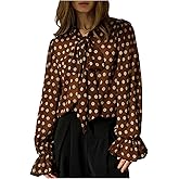 SweatyRocks Women's Bow Tie Neck Ruffle Long Sleeve Blouses Polka Dots Print Loose Shirt Top