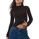 C202 Women's Mock Turtle Neck Long Sleeve Shirts Merino Wool Knit Tops Fitted Slim Fit Basic Tees Cozy Embrace Collection