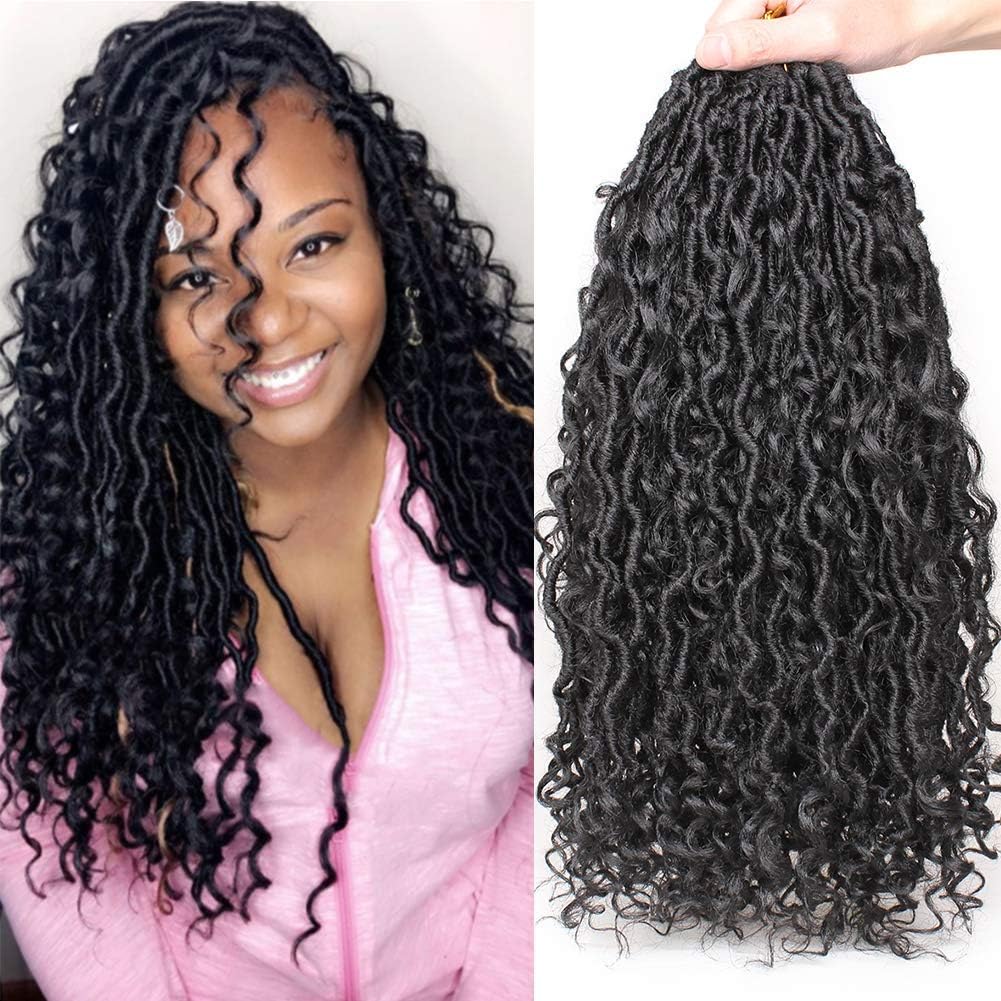 Xtrend 18Inch 8 Packs River Faux Locs Crochet Hair 14Strands/pack Wavy With Curly Hair Pre-looped Synthetic Bohemian Locs Crochet Braids Hair Extensions 1B