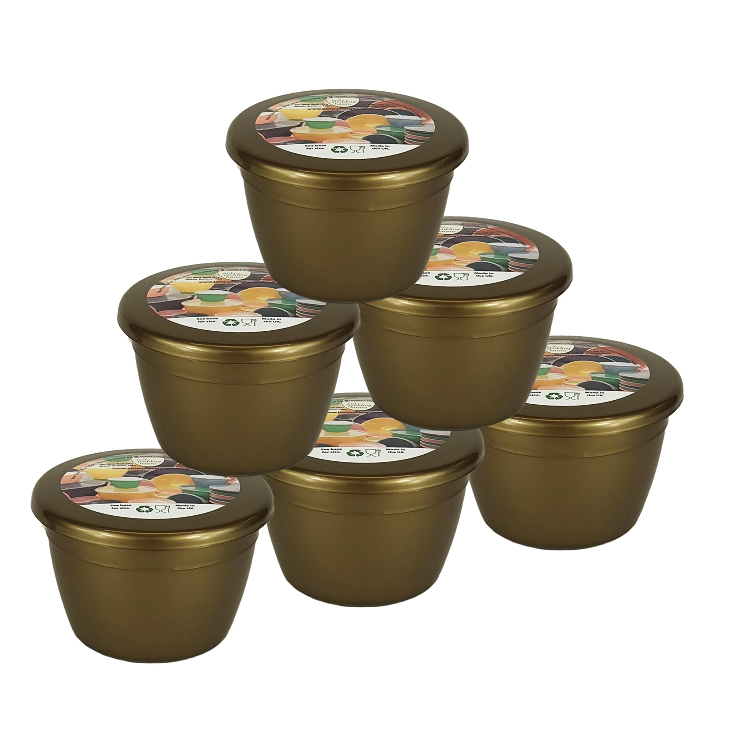 Just Pudding Basins Gold Colour 1/4 Pint Small Basin and Gold Lid Pack of 6 Plastic Steaming Bowls…