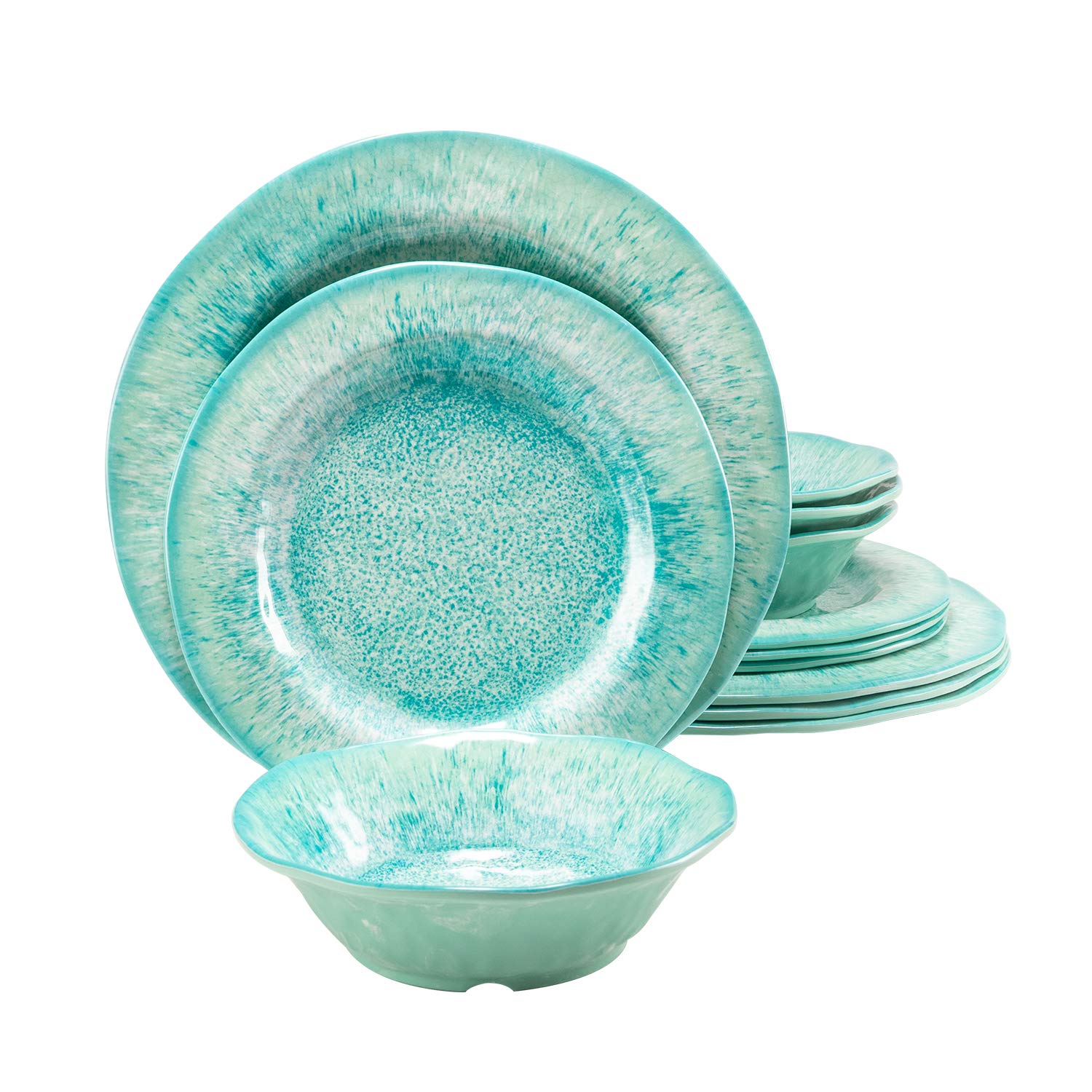 Photo 1 of 12 Pcs Melamine Dinnerware Sets, Durable Dishware Melamine Dinner Plates for Indoor and Outdoor, Aqua Plates and Bowls Sets, Dishwasher Safe Shatter Proof Chip Resistant Not Microware Not Oven(Green?