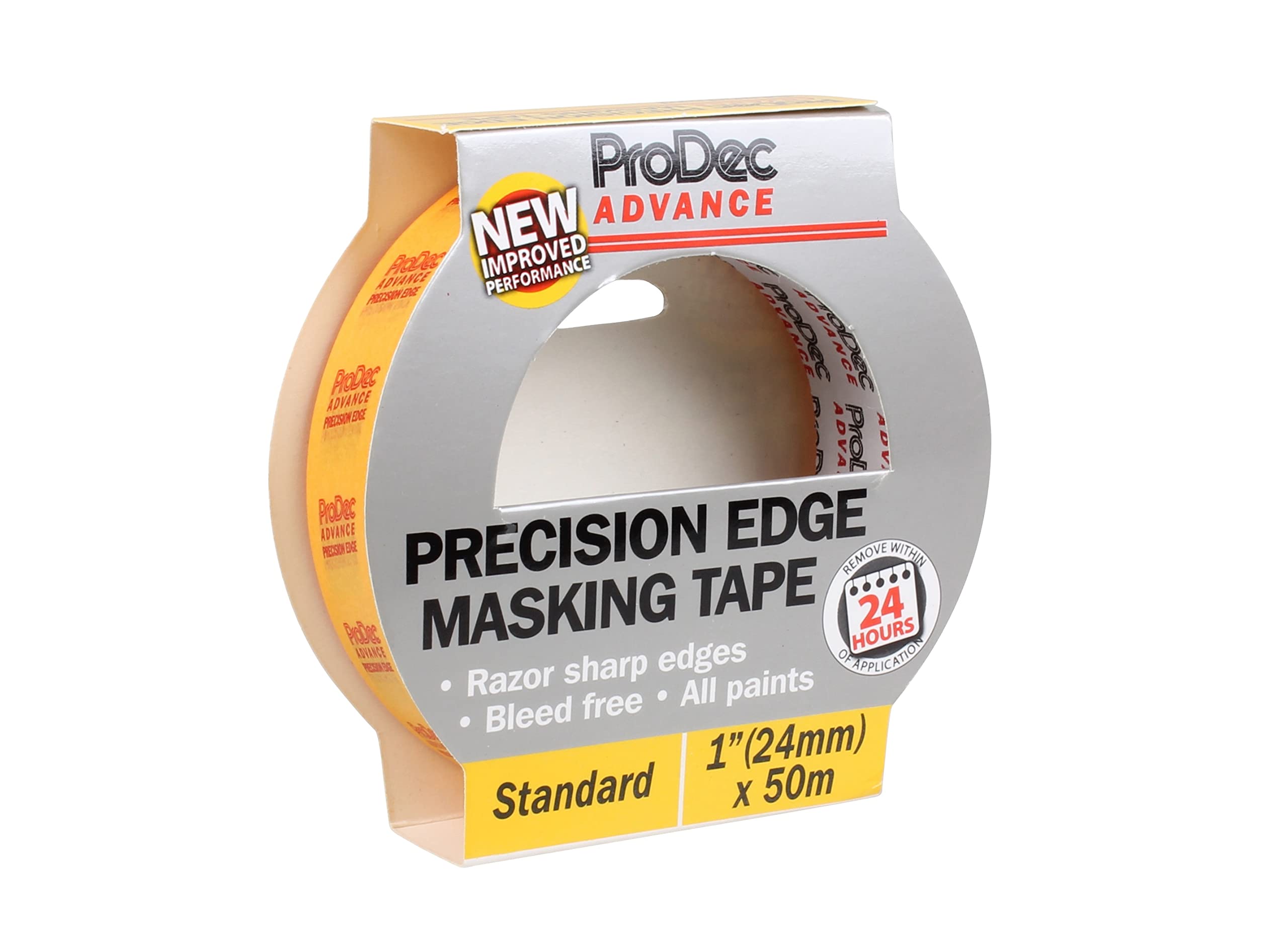 ProDec Advance 24mm (1 inch) x 50m Precision Edge Multi Surface Painters Masking Tape for Razor Sharp Lines with No Paint Bleed For Indoor Painting and Decorating Compatible with All Paints, 1"