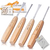 Schaaf Wood Carving Tools 4-pc Wood Chisel Set, Fishtail Gouges, Cr-V 60 | Detail carving chisels for sculpture and relief carving, ergonomic handles, canvas tool roll, beginner tutorials included