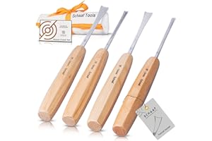 SCHAAF WOOD CARVING TOOLS High-Quality Wood Carving Tools Set of 4 Fishtail Chisels and Gouges, Razor Sharp CR-V 60 Steel Woodworking Tools, Wood Carving Chisel Set for Beginners and Professionals