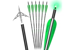 KEAUP 20 inch Carbon Crossbow Bolts with Crossbow Broadheads and Lighted Nocks, 6 Pack Hunting Carbon Crossbow Arrows for Archery Practice and Hunting