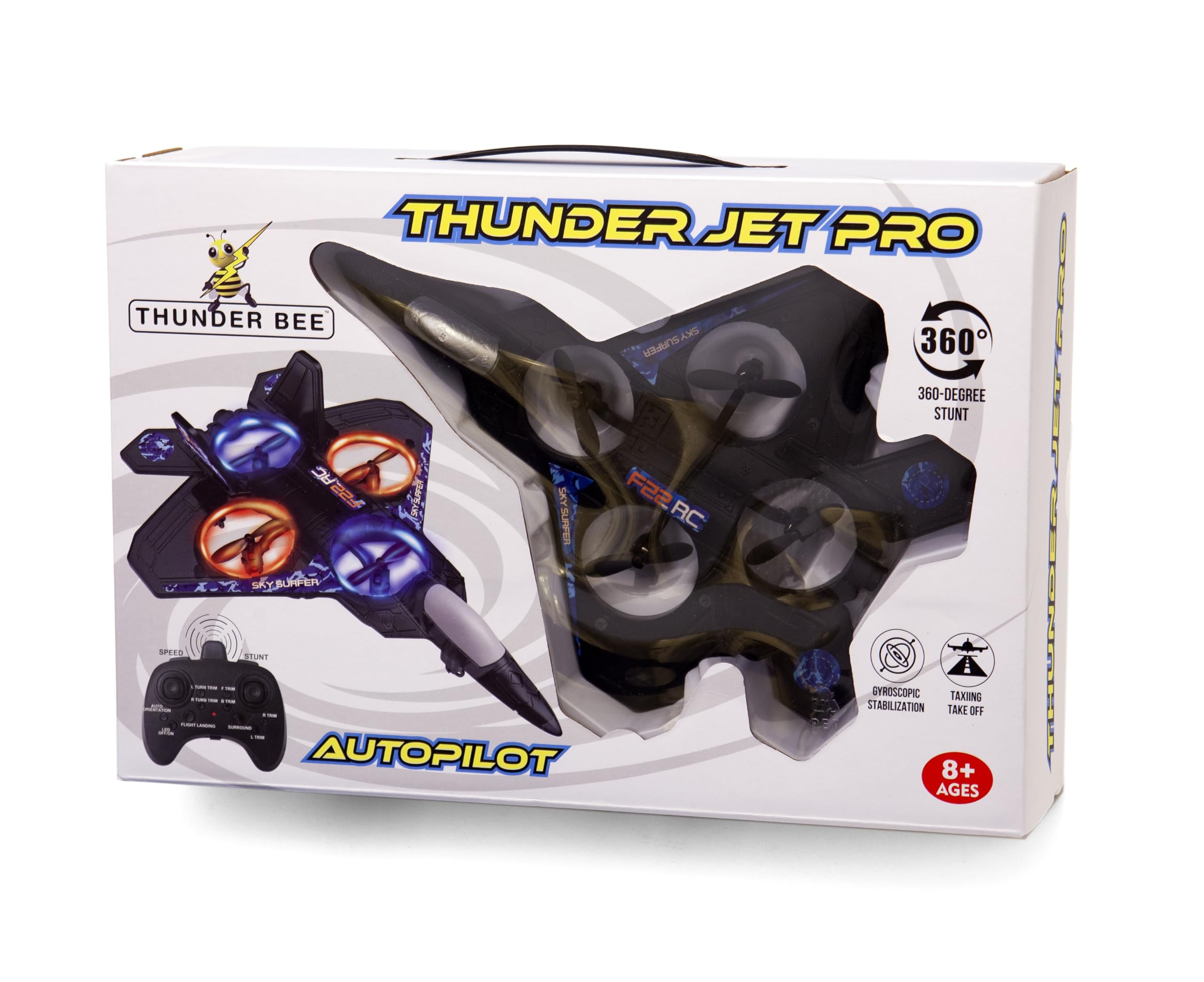 Thunder Bee Thunder Jet Pro RC Drone Airplane – 360° Stunt Autopilot, Gyroscopic Stabilization, Remote Control Aircraft for Kids Ages 8+