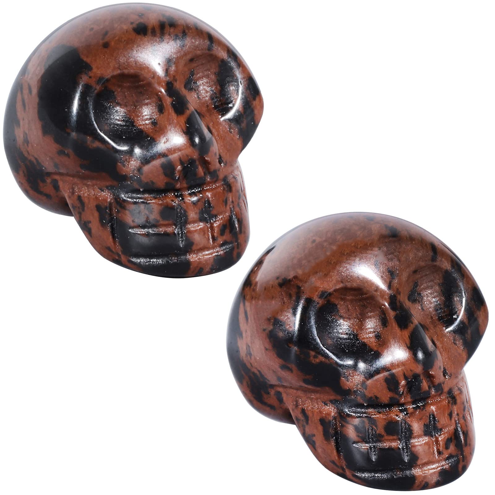 Nupuyai 2pcs Mahogany Obsidian Mini Crystals Statue Carved Skull Set, Healing Stone Head Figurine Pocket Sculpture for Home Office Decor