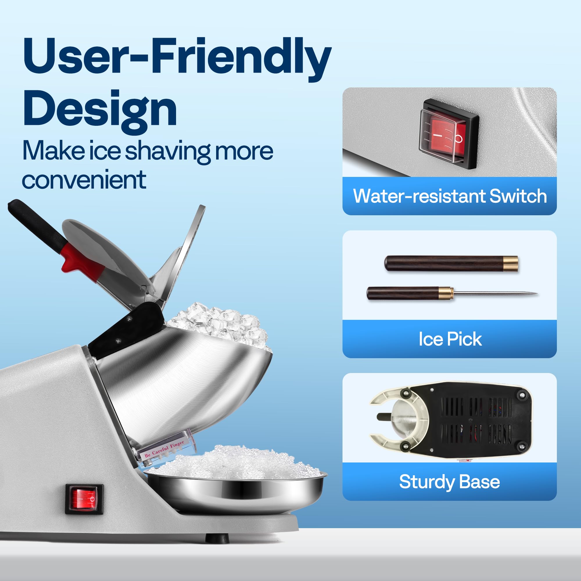 VIVOHOME Electric Ice Shaver Snow Cone Maker Machine Silver 143lbs/hr with Ice Pick for Home and Commercial Use