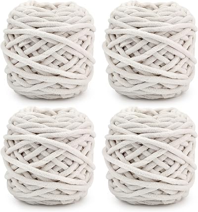 TSLBW Knitting Wool Yarn 4 x 100g Multicolor Soft Chunky Chenille