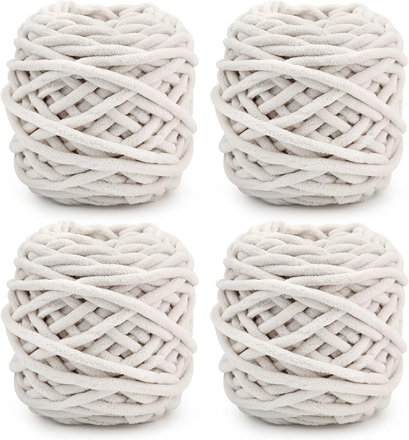 TSLBW Knitting Wool Yarn 4 x 100g Multicolor Soft Chunky Chenille