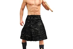 AKARMY Men's Kilt for Men, Camo Scottish Outdoor Utility Pleated Tactical Kilt,Irish Highland Hybrid Kilts