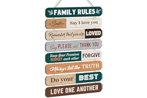 Family Rules Signs,Rustic Family Rules Motto Wall Decor(2"x12"),Inspirational Wall Art for Family for Bathroom Living Room Ki