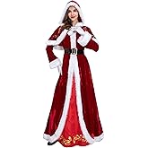 nezababycos Mrs Claus Costume Women Santa Claus Dress Christmas Suit with Red Hooded Cape Hat Outfits for Party Cosplay