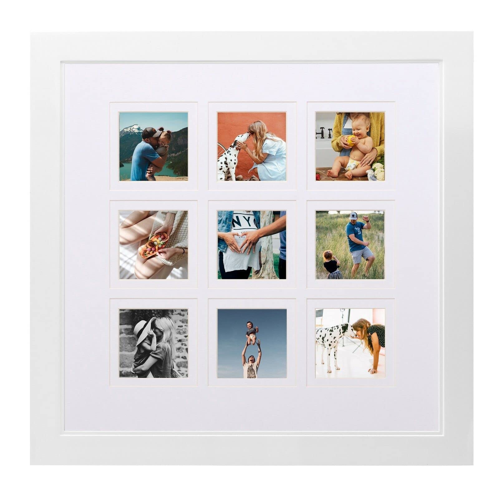 Kusso Rocco Series Square White Photo Frame for 9 Photos 4x4 inch / 10x10cm with Double Mount High Gloss Instagram Style - YHG1010W/9