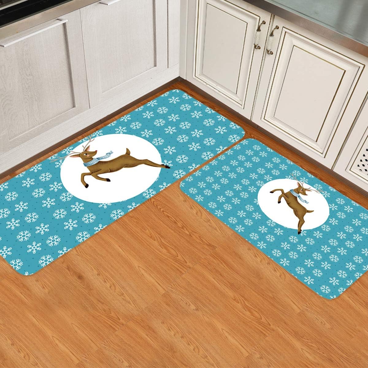 Merry Christmas Kitchen Mats for Floor 2 Piece Cushioned