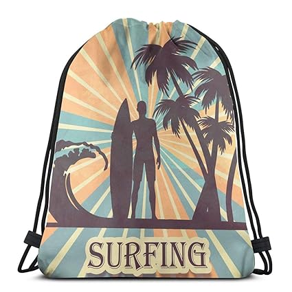 Amazon Com Kiengg Surfer Retro Background Unisex Drawstring Beam