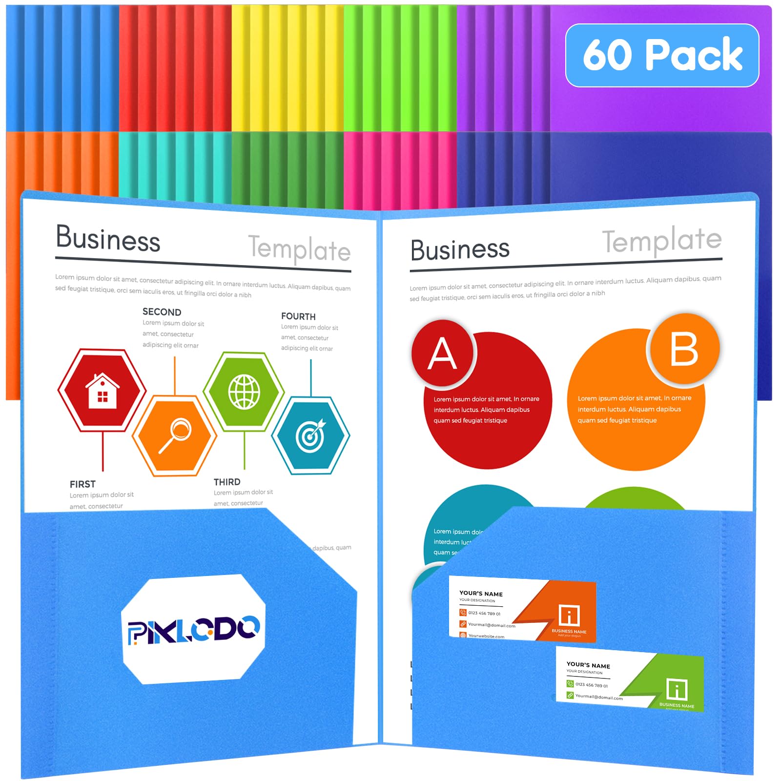 Photo 1 of ?60Packs Plastic Folders with Pockets, Heavy Duty 2 Pocket Folders Card Holder Colorful Plastic Folder Bulk for Classroom High School Business Resume Office Supplies, Letter Size, 10 Assorted Colors