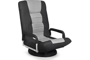 ERGOMASTER 360 Degree Swivel Video Gaming Floor Chair w/Armrests, Adjustable 6-Position Folding Floor Chair Sofa Lounger Chairs Padded Backrest for Game Reading (Grey/Black)