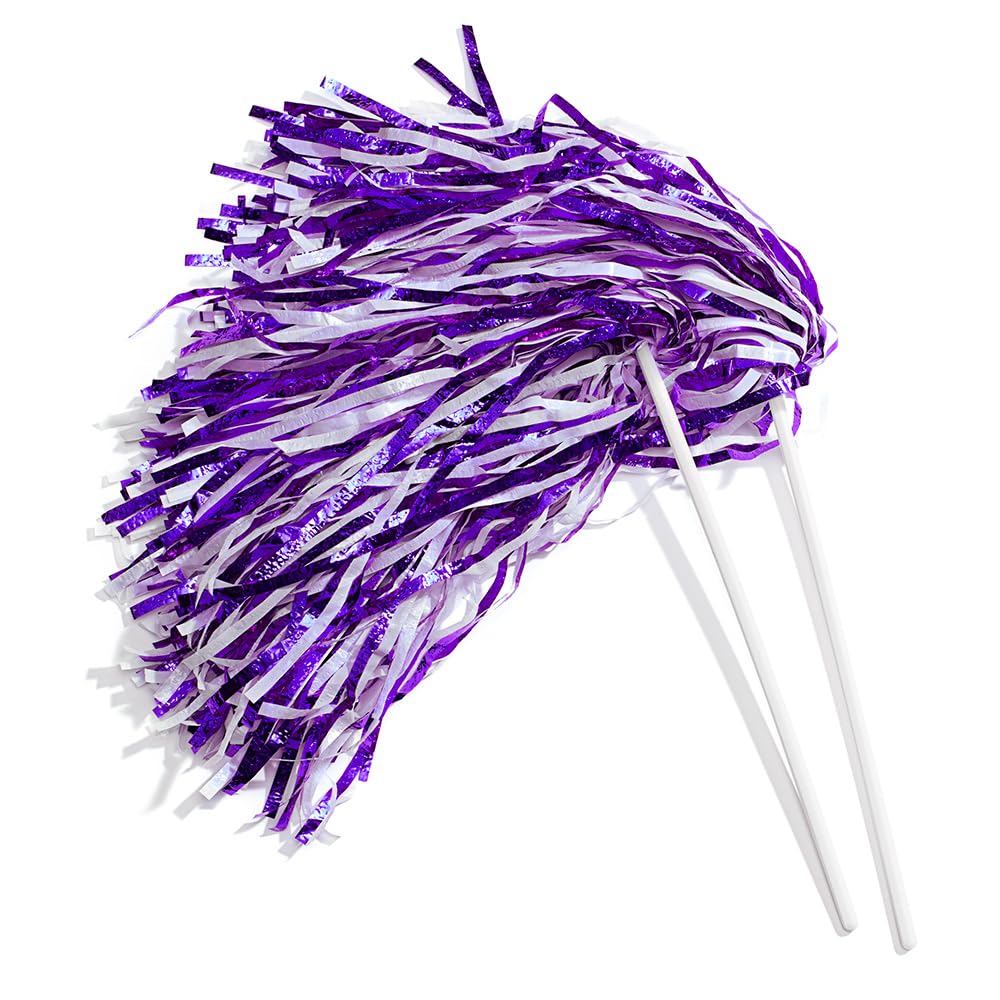 Photo 1 of Anderson's Metallic Purple and White Foil Textured School Spirit Shakers, Cheerleader Pom Poms, Football, Basketball, Homecoming Squad, Team, Party, Dance, Club, Performance, Celebration Pack of 10