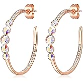 EVEVIC Austrian Crystal Half Hoop Earrings for Women Trendy 14K Rose Gold Plated Large Hoops Earring Jewelry Gift