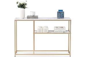 3-Tier Console Table with Storage Shelf, 120 cm Faux White Marble Buffet Table for Home, Hallway, and Living Room