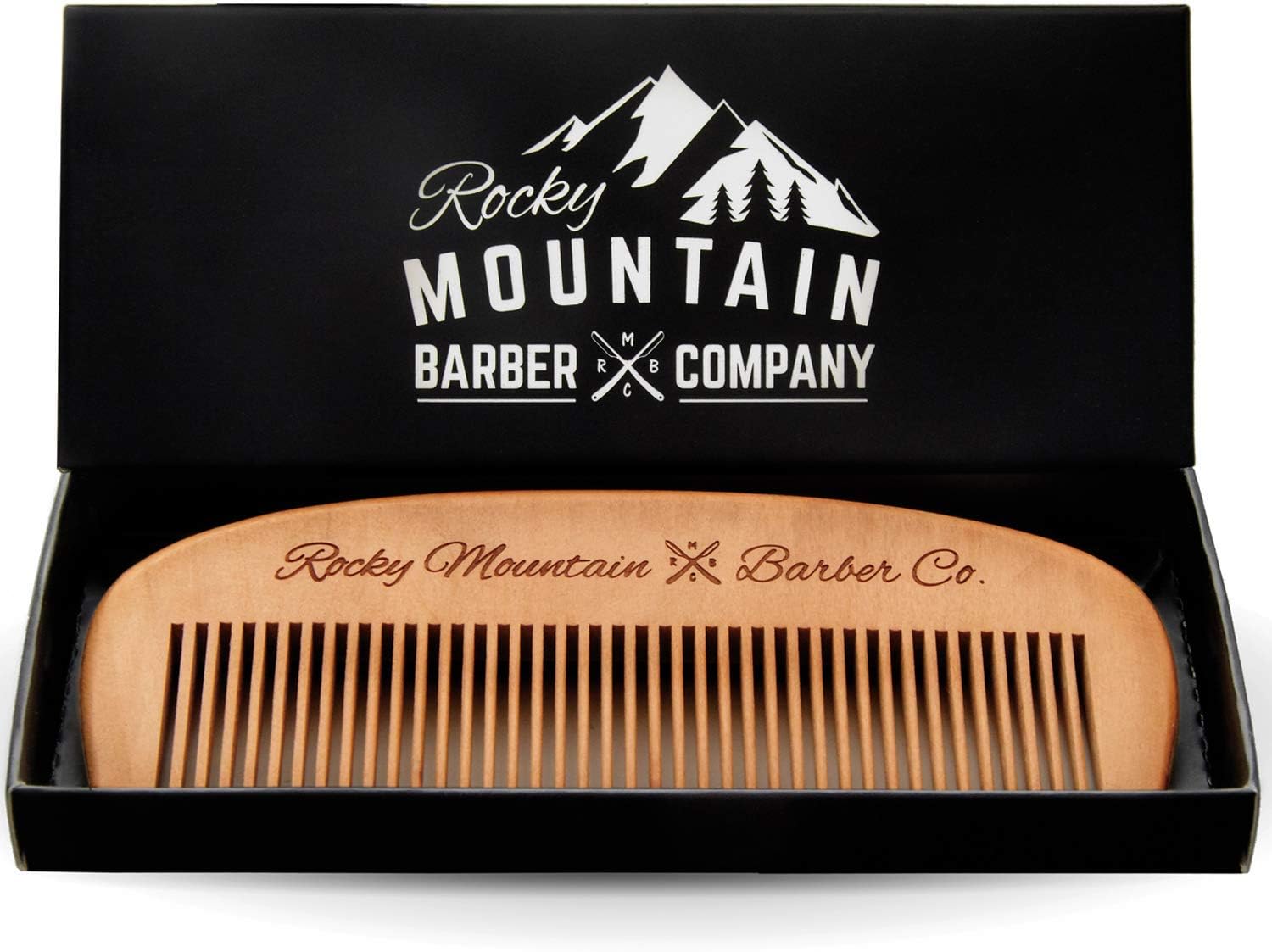 Hair Comb - Wood with Anti-Static & No Snag Handmade Brush for Beard Head Hair, Mustache in Gift Box by Rocky Mountain