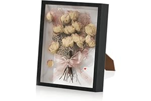 CAVWVTYU Shadow Box Frame Display Cases 8x10 - Deep Shadowbox Picture Frame with Galss 3D Display Wood Shadow Box Frame with Line Board (8x10-black 1Pack)