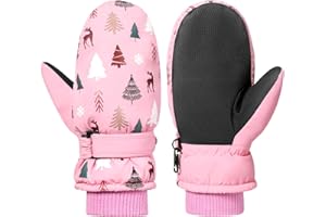 Rhino Valley Snow Gloves for Kids, Waterproof Ski Gloves for Cold Weather, Non-Slip Kids Waterproof Mittens with Adjustable Magic Tape, Boys/Girls Snow Mittens for Winter Outdoor Activities