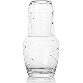 Trinkware Calici Nightstand Water Carafe With Tumbler - Etched Swirl Design With Stones - 2 Piece Water Set Pitcher And Cup