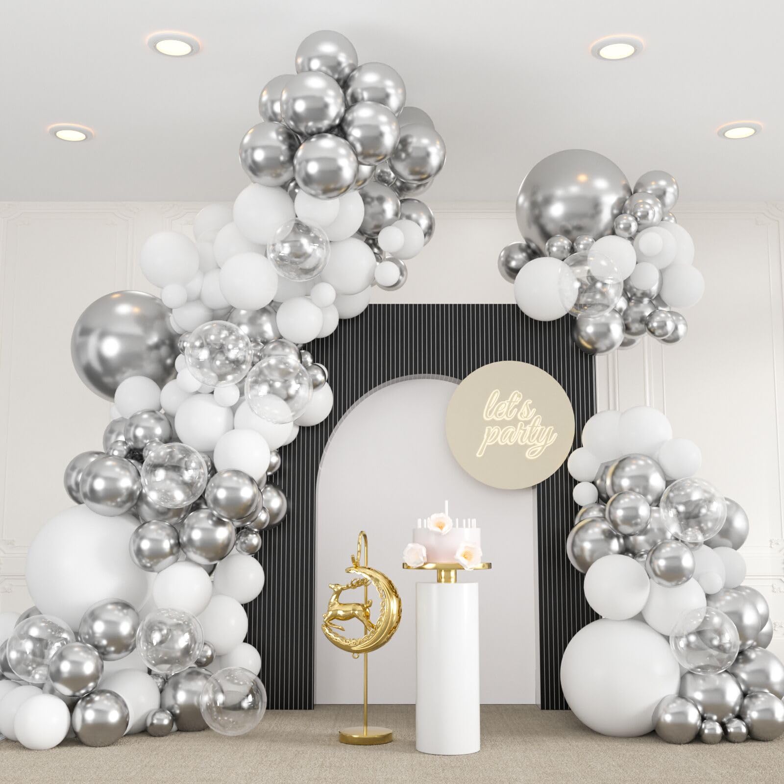 Photo 1 of 136pcs White and Silver Balloons Garland Arch Kit With Clear Balloons,18 12 10 5 Inch Party Latex Balloons for Birthday Wedding Anniversary Party DecorationsX0041FW3GF