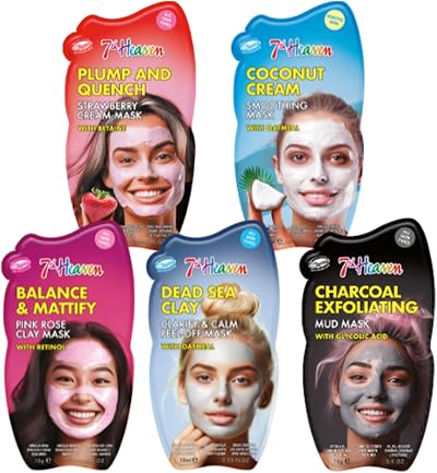 7th Heaven Hydrating Face Mask Pack 5 Count Dead Sea Clay Strawberry Cream
