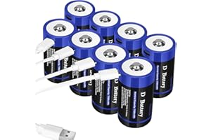 wowpower Rechargeable Lithium D Cell Batteries 7500mWh with USB-C Charging Cable, 8 Pack 1.5V LR20 D Size Battery for Flashlight/Floodlight, Toys