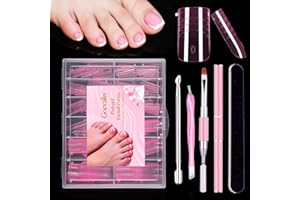 GORVALIN 240 PCS Pink Poly Gel Nail Form Kit for Toes - Reusable Dual Toe Nail Form Molds for Builder Gel Toe Nail Art Design with Nail Care Kit - 12 Sizes