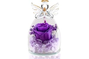 Aastin Angel Rose Flower Gifts for Women Mom Grandma, Preserved Real Rose in Glass Angel Figurine on Mother's Day Christmas Thanksgiving Birthday Valentine's Day (Purple)