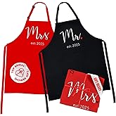 Prazoli Products Mr Mrs Apron Set - Engagement Gifts, Wedding & Bridal Shower Gifts for Couple (Mr. & Mrs. Est: 2025 - Red, Standard)
