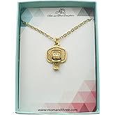 MOM & THREE DAUGHTERS Basketball Charm Pendant in Gold Pewter | 20 Inch Gold Stainless Steel Chain | Basketball Player Necklace