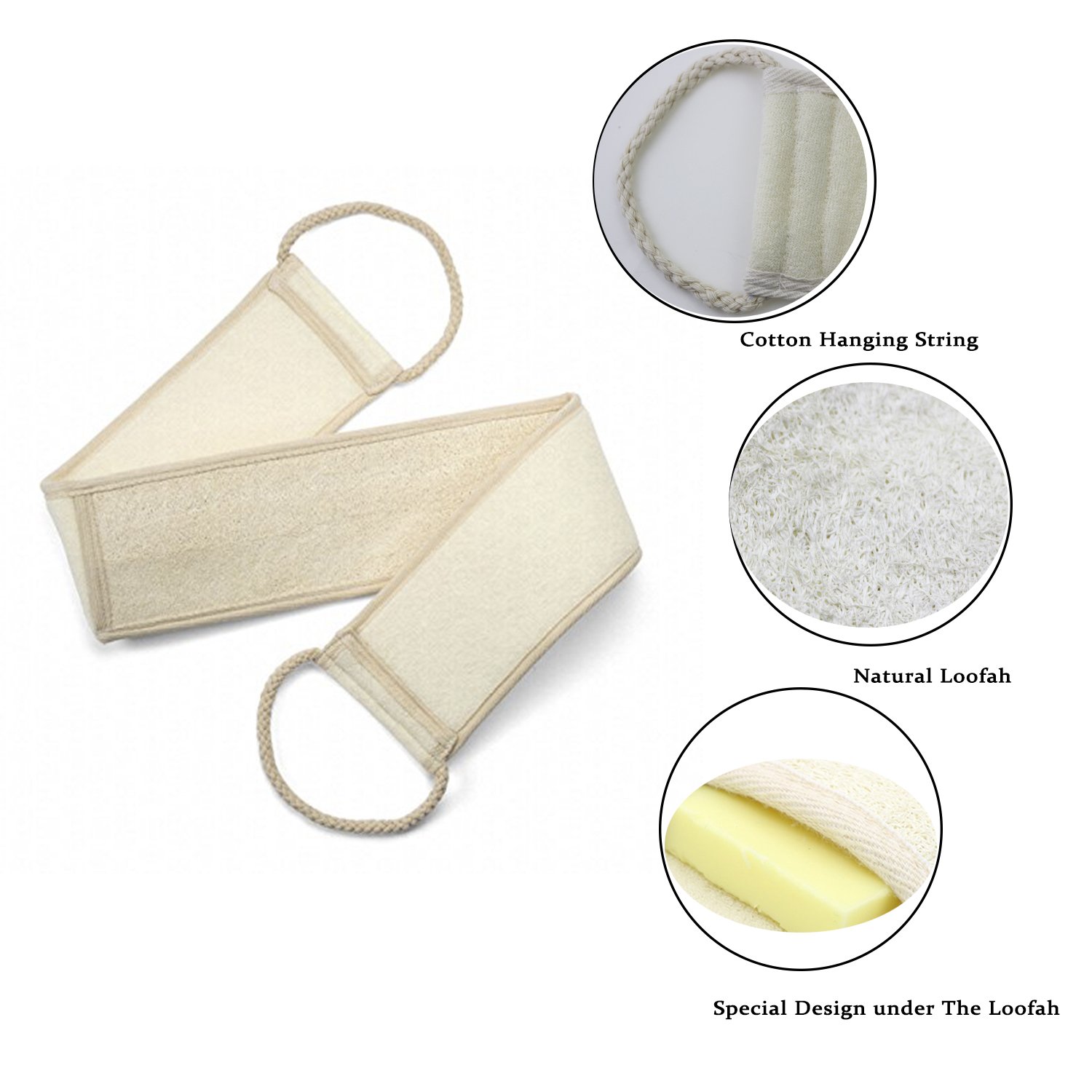 Loofah Back Scrubber &Soft Bath Body Brush with Long Non-slip Bamboo Handle Massage Brush Exfoliating Skin Care-Bath Brush,Charcoal Fibre Facial Cleasing Brush,Anti Cellulite bath Shower Brushing