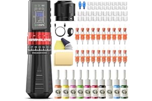 WORMHOLEPRO Aluminum Alloy Tattoo Gun with Adjustable Tattoo Pen Stroke, Tattoo Kit with Dotwork Mode, Memory Function, Complete Beginners Kit and Professional Tattoo Artists - Compact/Lightweight