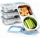 Bakpoco 4 Pack Stainless Steel Snack Containers For Kids Adults, 2 Compartment Reusable Metal Snack Boxes With Leak-Proof Lids, Compact Lunch Food Storage Container