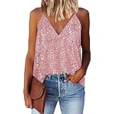 miduo Womens Tank Tops Casual Fashion V Neck Strappy Sequin Sparkle Shimmer Camisole Sleeveless Tanks Tops
