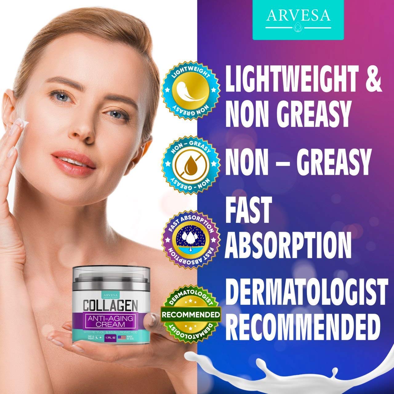 Collagen Cream - Anti Aging Face Moisturizer - Day & Night Wrinkle Cream - Boosted with Hyaluronic Acid & Vitamin A+E - Natural Firming Cream for Fine Lines & Wrinkles - Made in USA: Beauty